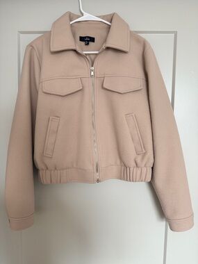 Lulus Top-notch Comfort Beige Collared Bomber Jacket - Size L